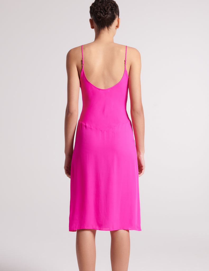 On image of backside of hot pink slip dress 