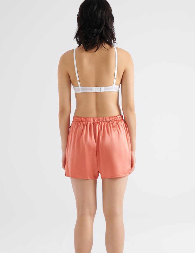 Back view of pink pajama shorts