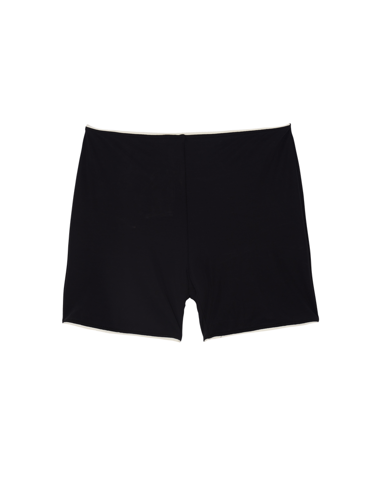 Black swim short with white piping